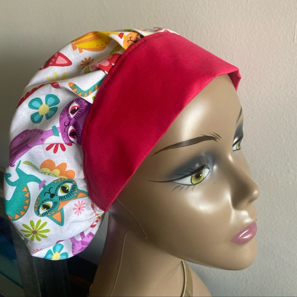 Bouffant Medical Whimsical Cat Print scrub hat cap adjustable